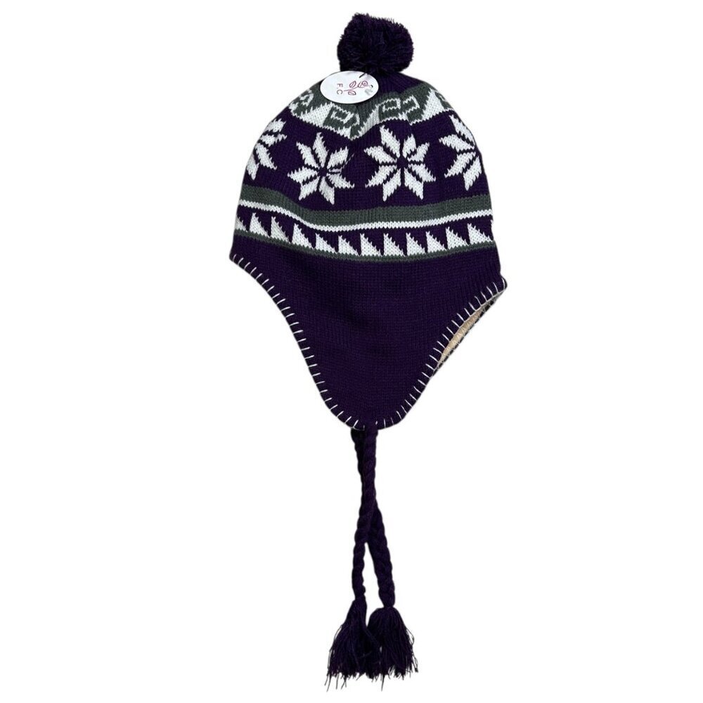 Stocking Hat Ear Muffs New Purple Green Outdoors Holiday Hiking